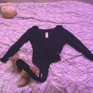 X Large Black sheer ruffled bodysuit from Abercrombie and Fitch. Brand new.